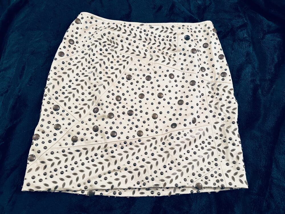LAFAYETTE 148 OFF WHITE STUDDED SEQUINED COTTON/LYCRA SKIRT 8
